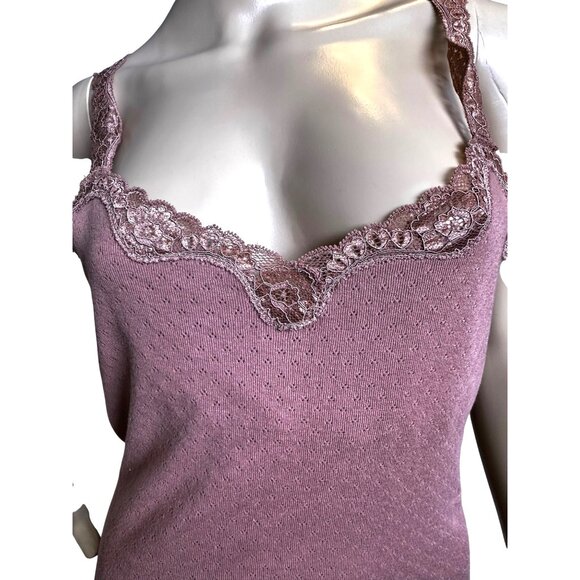 Moda International Pink Lace-Trimmed Camisole Top Medium 100% Cotton Coquette - Picture 13 of 15
